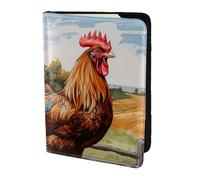 GUOLGP Cartera unisex con estampado de gallo sobre madera en tierras de cultivo, para pasaporte, viajes, familia, vacaciones, documentos, ligera, segura