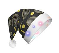 GUOLGP Divertidas raquetas de tenis y pelotas de tenis impresas para hombres y mujeres, sombrero de Navidad LED para fiestas festivas, sombreros de Papá Noel, suministros y celebraciones
