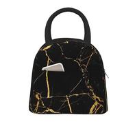 GUOLGP Elegante bolsa de almuerzo aislada con textura de mármol dorado en 3D, ligera, para el trabajo, la escuela, picnic, mantiene las comidas frescas