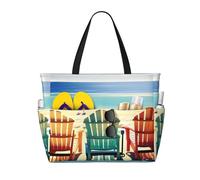 GUOLGP Escena de playa con sillas estampada, elegante bolsa impermeable, multibolsillos, plegable, ligera, aventuras al aire libre