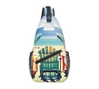 GUOLGP Escena de playa con sillasBolsa de pecho cruzada estampada en diagonal para hombres y mujeres, accesorio de viaje ligero