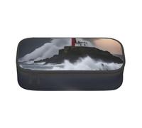 GUOLGP Estuche para lápices de gran capacidad con estampado de faro en tormenta, espacioso estuche para bolígrafos de estudio, suministros escolares, viajes, Black, Talla única