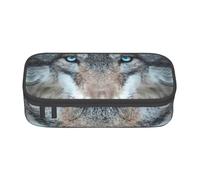GUOLGP Estuche para lápices de gran capacidad con estampado de lobo de ojos azules, espacioso, estuche para bolígrafos de estudio, suministros escolares, viajes, Black, Talla única