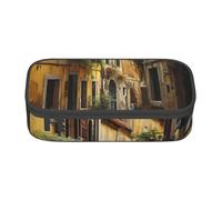 GUOLGP Estuche para lápices de gran capacidad con estampado italiano Old Street, espacioso estuche para bolígrafos de estudio, suministros escolares, viajes, Black, Talla única