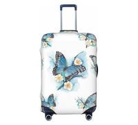 GUOLGP Funda universal para maleta, elástica, lavable, con estampado de flores y mariposas azules con doble cara, Black, S