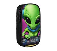 GUOLGP Green Alien Print - Estuche funcional para lápices, almacenamiento con múltiples compartimentos, suministros escolares, fácil acceso, Black, Talla única, Bolsillo para el paquete