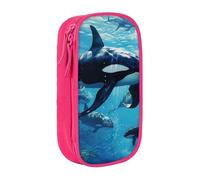 GUOLGP Killer Whales Swim Along - Estuche funcional para lápices, almacenamiento con múltiples compartimentos, suministros escolares, fácil acceso, Pink, Talla única, Bolsillo para el paquete