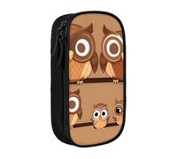 GUOLGP Lindos estuches funcionales con estampado de búhos de dibujos animados marrones con múltiples compartimentos, suministros escolares, fácil acceso, Black, Talla única, Bolsillo para el paquete