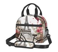 GUOLGP Love Paris Tower - Bolsa de almuerzo aislada con diseño de corazón para bicicleta, café, vino, perfume, escuela, escuela, correa de hombro ajustable, trabajo, viajes, picnic