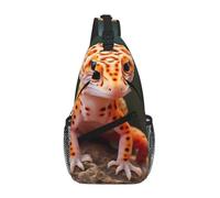 GUOLGP Mochila bandolera unisex con estampado de geco de leopardo y arena para viajes, senderismo, uso diario, mochila de hombro de moda
