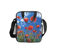 GUOLGP Poppies On Blue Sky - Bolsa de almuerzo con aislamiento transparente y capacidad para alimentos, escuela, trabajo, viajes, picnic, caja Bento