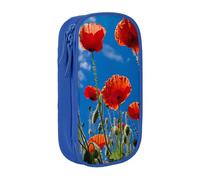 GUOLGP Poppies on Blue Sky - Estuche funcional para lápices, almacenamiento con múltiples compartimentos, suministros escolares, fácil acceso, Blue, Talla única, Bolsillo para el paquete