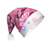 GUOLGP Sombrero de Navidad con diseño de mariposa rosa sin costuras para hombres y mujeres, sombrero de Navidad para fiestas festivas, sombreros de Papá Noel, suministros y celebraciones