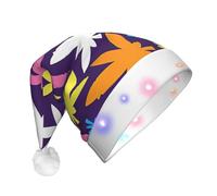 GUOLGP Sombrero de Navidad LED brillante y colorido con estampado de malas hierbas para hombres y mujeres, para fiestas festivas, sombreros de Papá Noel, suministros y celebraciones