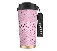 GUOLGP Taza de viaje de acero inoxidable con diseño de oveja blanca sobre fondo rosa para oficina, escuela, camping