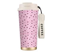 GUOLGP Taza de viaje de acero inoxidable con diseño de oveja blanca sobre fondo rosa para oficina, escuela, camping