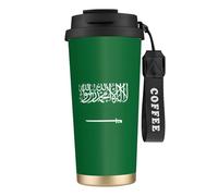 GUOLGP Taza de viaje de acero inoxidable con impresión de la bandera de Arabia Saudita, contenedor de café para oficina, escuela, camping