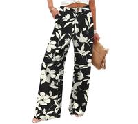 GUOLHUAJIN Wide Leg Dress Pants for Women Business Casual Button Up High Waisted Wide Leg Comfy Straight Trousers (X-Large,Black Flowers)