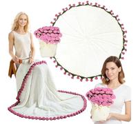 GUOMIS Ramo de Flores, Manta de Ganchillo con Ramo de Rosas terminada,con 68 Rosas de Ganchillo, Ideal para Ceremonias de graduación, San Valentín o el Día de la Madre. (Rosa)