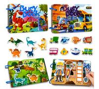 Guopai Busy Book para Niños 1-5 Años, Libro Montessori 2 Piezas Dinosaurios y Vehículos, Libro Sensorial con Juegos de Asociación, Juguete Educativo de Motricidad Fina para Niño y Niña