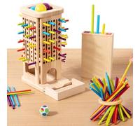 Guopai Juego de Mesa Montessori para Niños 3 4 5 6 Años - Torre de Madera con 28 Palitos de Colores, Dados y Bolas - Juguete Educativo Infantil para Habilidades Motoras Finas, Juegos de Mesa Familiar