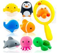 Guopai Juguetes de Baño Bebé - Set 9 Piezas con Animales Marinos y Red - Juguetes Bañera Bebé - Flotan y Echan Agua - Juguete Bañera Infantil para Baño y Piscina