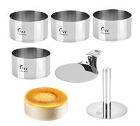 Guowall Círculo para pastelería de acero inoxidable, 4 anillos redondos con 1 empujador y 1 espátula, 10 cm de diámetro, 5,5 cm alto, Molde para Tarta y Postre