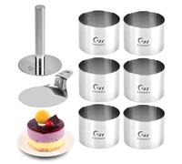 Guowall Círculo para pastelería de acero inoxidable, anillos de pastelería 6 redondos con 1 empujador y 1 espátula, 7,6 cm de diámetro, 5,5 cm alto, molde para tarta y postre