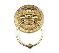 GUOXIAD Manija De Puerta De Cobre, Aldaba Antigua Con Forma De Cabeza De Bestia, Juego De Tirador De Aro De Madera Vintage, Accesorios De Decoración(Brass,20CM_SOLID CIRCLE)