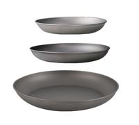 GUOXIAR Camping Titanium Dinner Plate Tableware, Portable Dinnerware Round Plate Pan, Ultralight Home Salad Fruit Plate, Outdoor Cookware for Picnic Hiking BBQ(3-Piece Set)