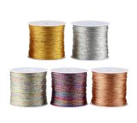 GUOYIHUA 5 rollos de hilo metálico para manualidades, hilo de oro 250 m, seda, 0,4 mm x 50 m, 5 colores