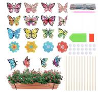GUOYIHUA Juego de 20 piezas de pintura de diamantes de mariposa para decoración de jardín, accesorios de pintura de diamantes, incluye 16 mariposas y 4 flores de pintura de diamante para decoración de