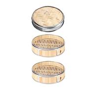 Guoyoocc Cesta de Vapor de bambú,2 Niveles con Tapa Steam Cooker,Olla vaporera de bambú Cocinar al Vapor con Bandas de Acero Inoxidable - para arroz,Dim Sum,Verduras,Carne y Pescado (8 tamaños)