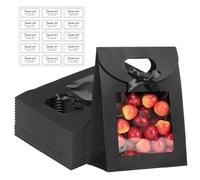 GUOYOU 15 Piezas Bolsas De Papel con Asas, Bolsas de Papel para Regalos, Sacchetto Regalo con Finestra Trasparenti para Dulces, Galletas, Embalaje, Boda, Fiesta de Navidad, Tienda Al por Menor（Negro）