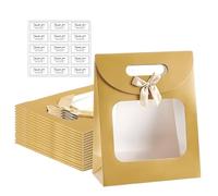 GUOYOU 15 Piezas Bolsas De Papel con Asas, Bolsas de Papel para Regalos, Sacchetto Regalo con Finestra Trasparenti para Dulces, Galletas, Embalaje, Boda, Fiesta de Navidad, Tienda Al por Menor（Oro）