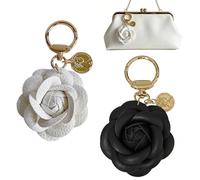 GUOYOU 2 Piezas Flor Cuero PU Llaveros Personalizados, Elegante Modelo Llaveros para Parejas, Accesorio Colgante Llavero Pareja, Regalo para Cumpleaños Navidad Acción Gracias Madre Amigos Colegas