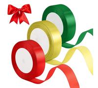 GUOYOU 3 Rollos Cinta Navidad 25MM*22.8M Lazos Regalo Cinta Regalo Se Puede Cortar Decoración Navideña para Envolver Regalos Navidad, Flores o Artesanías (Rojo, Verde, Dorado)