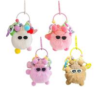 GUOYOU 4 Pcs Llavero de Peluche, Personalizado Llavero Pompon Suave y Bonito Llavero Coche con Anillas Llaveros Mosqueton Llaveros de Coche para Mujer, para Decoración de Bolsos Llaves de Coche