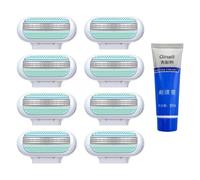 GUOYOU 8 Piezas Cuchillas de Afeitar Mujer 1 Piezas Crema de Afeitar De Larga Duración Cuchillas Mujer Depilación Suave Rasuradora Mujers Cuchilla de Repuesto Mujers Adapta Todas Áreas