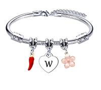 GUOYU Pulsera de Plata con Letras Iniciales Regalos para Mujeres- Regalo cumpleanos para Hija, Sobrina, Hermana, Amiga, Adolescente, Madre, Tía, Madrina, Abuela (W)