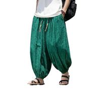 GUOYUXIAO Men's Pants Autumn Retro Drawstring Chinese Style Loose Fit Trouser for Man-Green0-Large