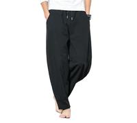 GUOYUXIAO Men's Pants Loose Plus Large Size Cotton Linen Chinese Style Trouser-Black-X-Large