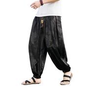 GUOYUXIAO Men's Pants Spring Autumn Sport Cuffed Harlan Trouser-Black-Large