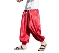 GUOYUXIAO Men's Pants Spring Autumn Sport Cuffed Harlan Trouser-Red-Small