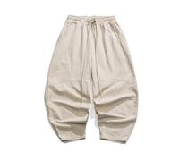 GUOYUXIAO Men's Pants Spring Summer Chinese Cotton Linen Casual Large Size HarlanTrouser-Apricot-Medium