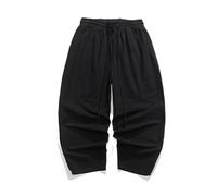 GUOYUXIAO Men's Pants Spring Summer Chinese Cotton Linen Casual Large Size HarlanTrouser-Black-Small