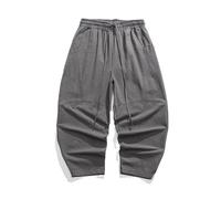 GUOYUXIAO Men's Pants Spring Summer Chinese Cotton Linen Casual Large Size HarlanTrouser-Grey-Large
