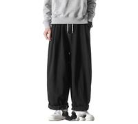 GUOYUXIAO Men's Pants Spring Summer Large Size Casual Loose Straight Wide Leg Harlan Trouser-Black-Small