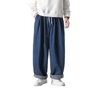 GUOYUXIAO Men's Pants Spring Summer Large Size Casual Loose Straight Wide Leg Harlan Trouser-Blue-Small