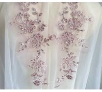 GUOZHAN 1 par de Apliques de Encaje Bordado con Cuentas y Lentejuelas de 32 x 14 cm. Parches de Encaje para Hacer tú Mismo para la Cabeza. Flores con Espejo